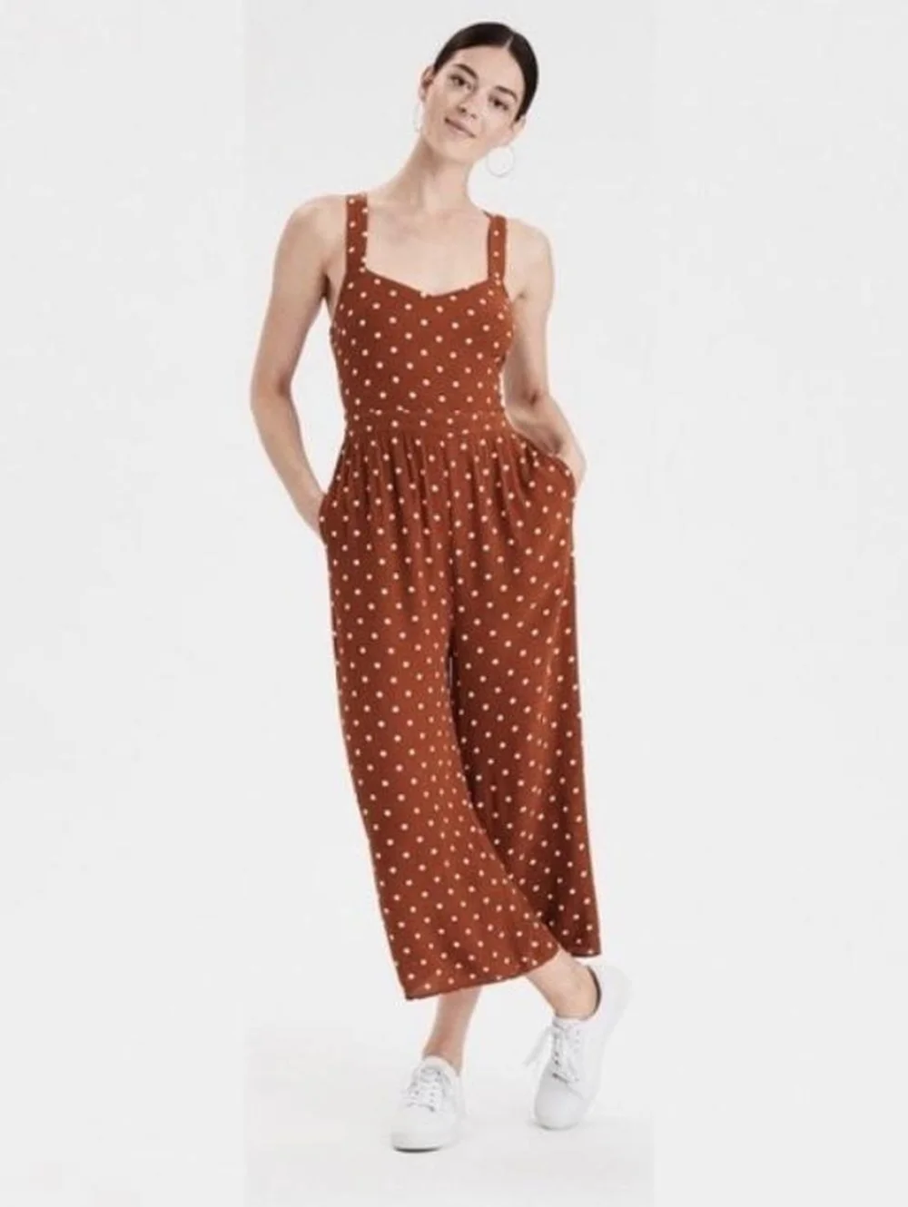 Burnt Orange Polka Dot Jumpsuit - Picture 1 of 8